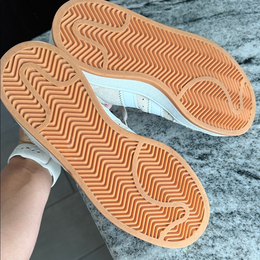 adidas Women's Beige Suede Sneakers with White Stripes - Picture 2 of 4